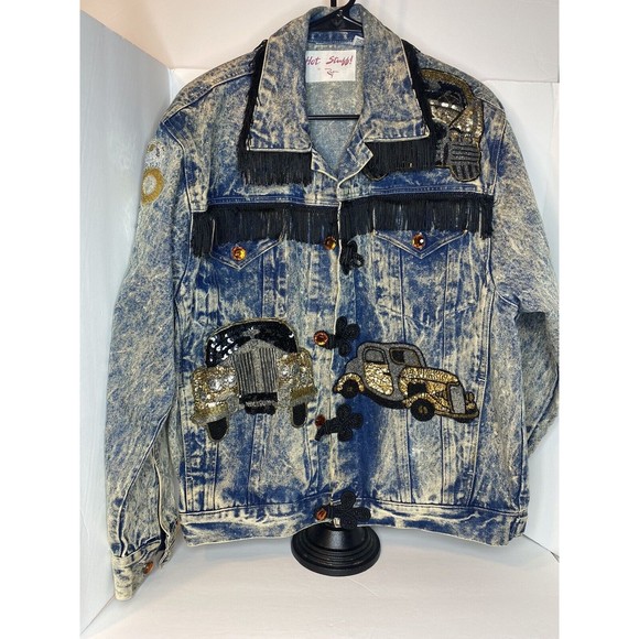 Vintage, Hot Stuff, Acid Wash Jean Jacket, Sequin Details, Size Small Woman - Picture 1 of 16